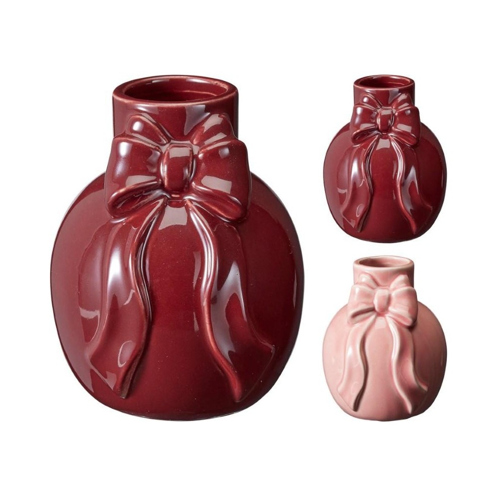 VASO CERAMICA FIOCCO IN RILIEVO H.12 2 COLORI